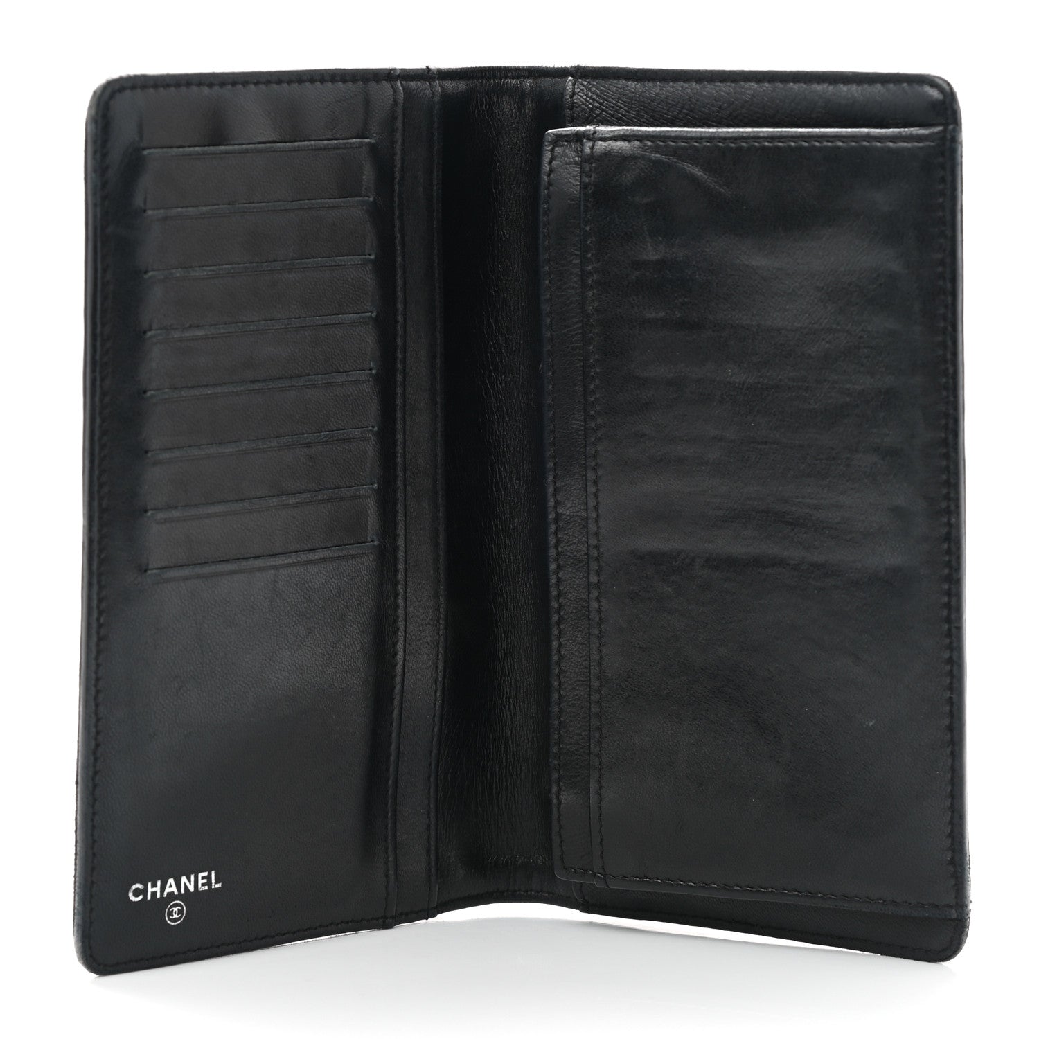 Chanel Lambskin Camellia Embossed Yen Wallet Black 9 of 13