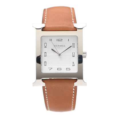 Hermes Stainless Steel Barenia 30.5mm Heure H Hour Quartz Watch Fauve 1 of 5