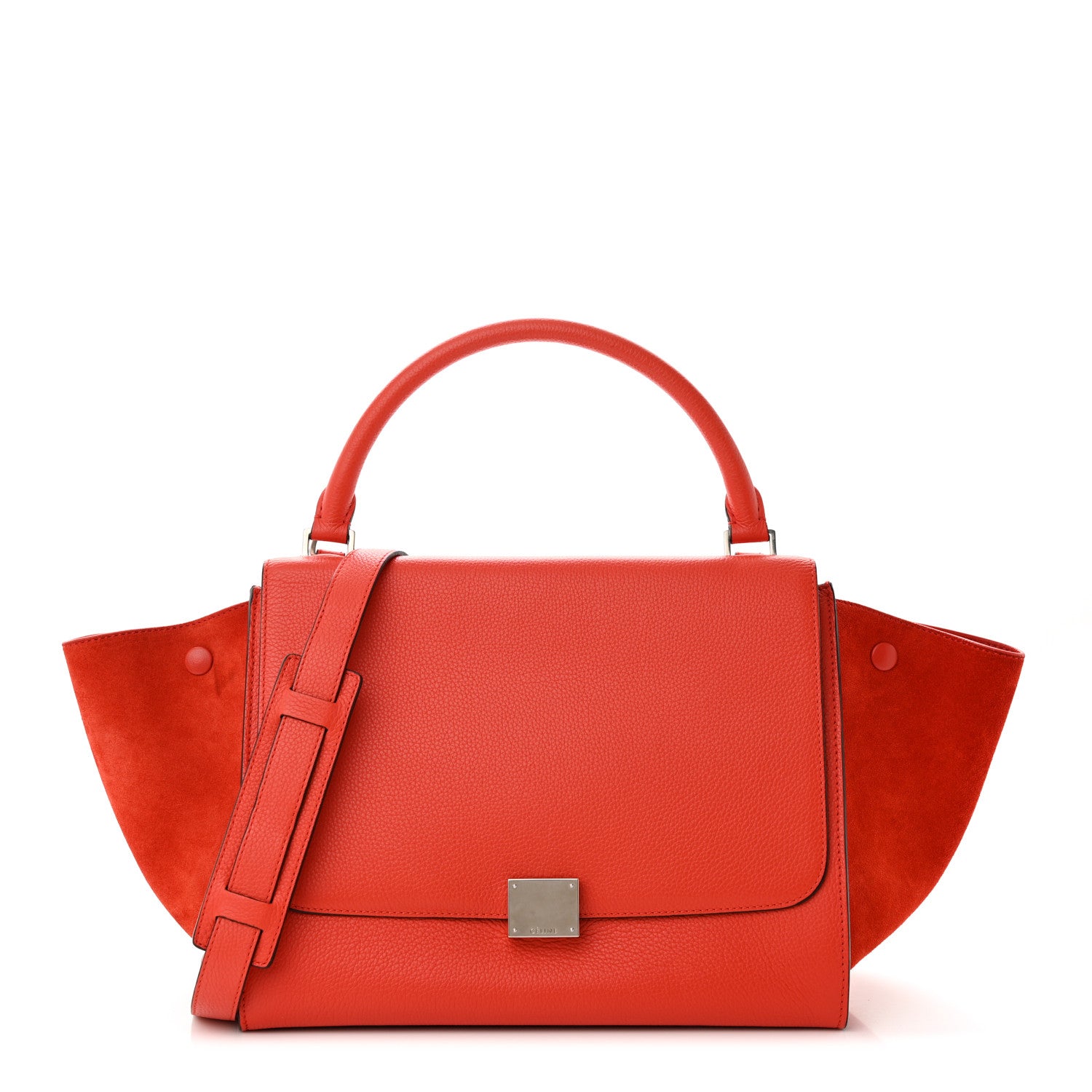 Celine Drummed Calfskin Suede Medium Trapeze Vermillion 1 of 9