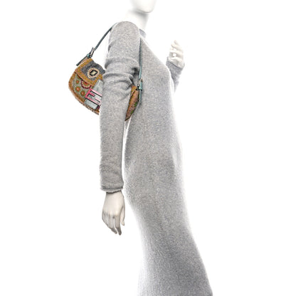 Fendi Wool Embroidered Beaded Lizard Baguette Multicolor 2 of 9