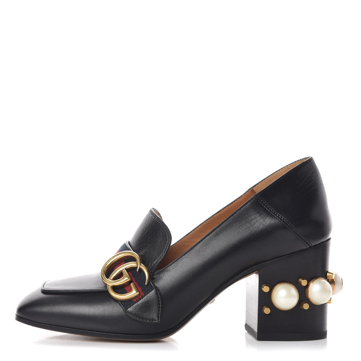 Malaga Kid Web Pearl Embellished Peyton 75mm Loafer Pumps 36 Black