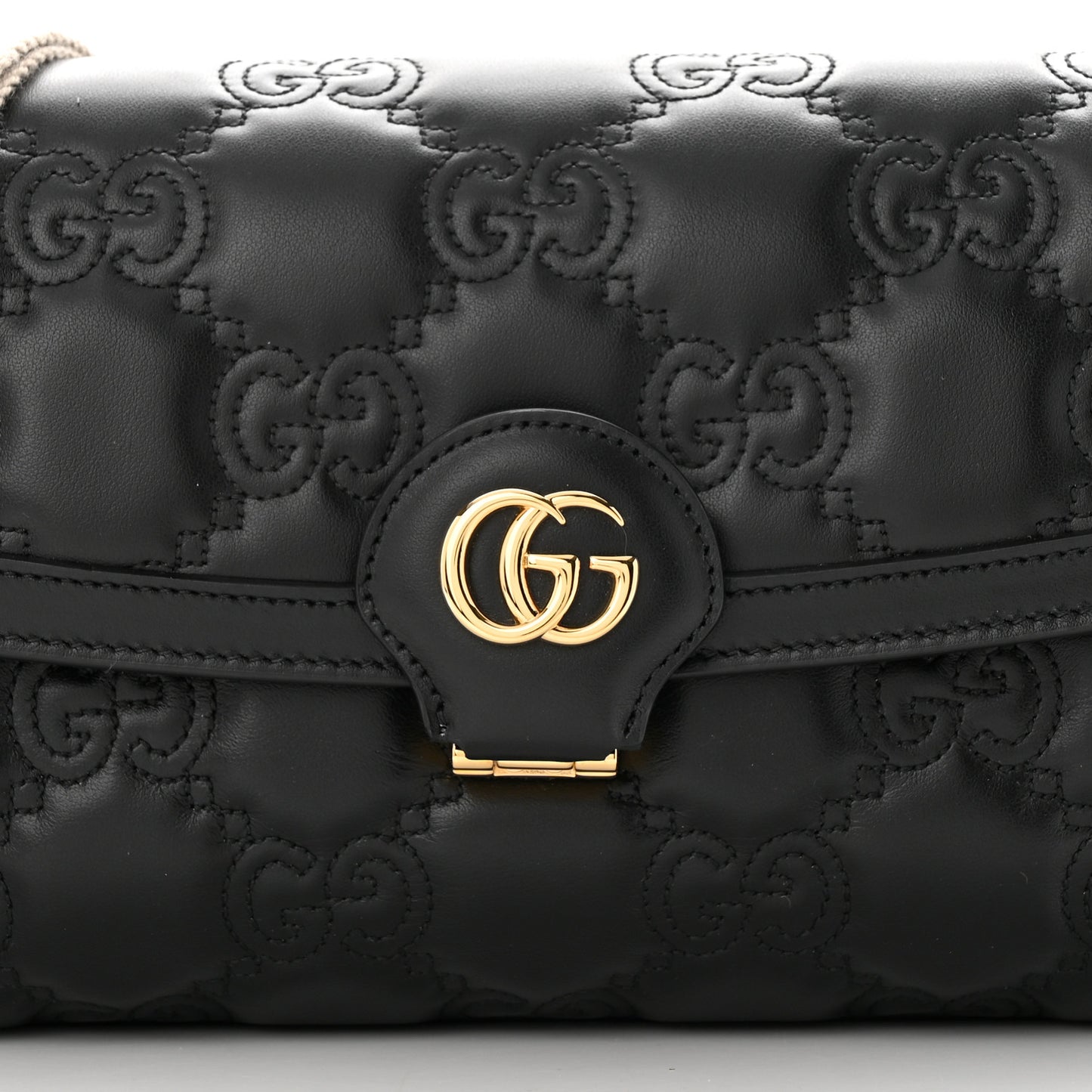 Calfskin GG Matelasse Small Flap Shoulder Bag Black Natural