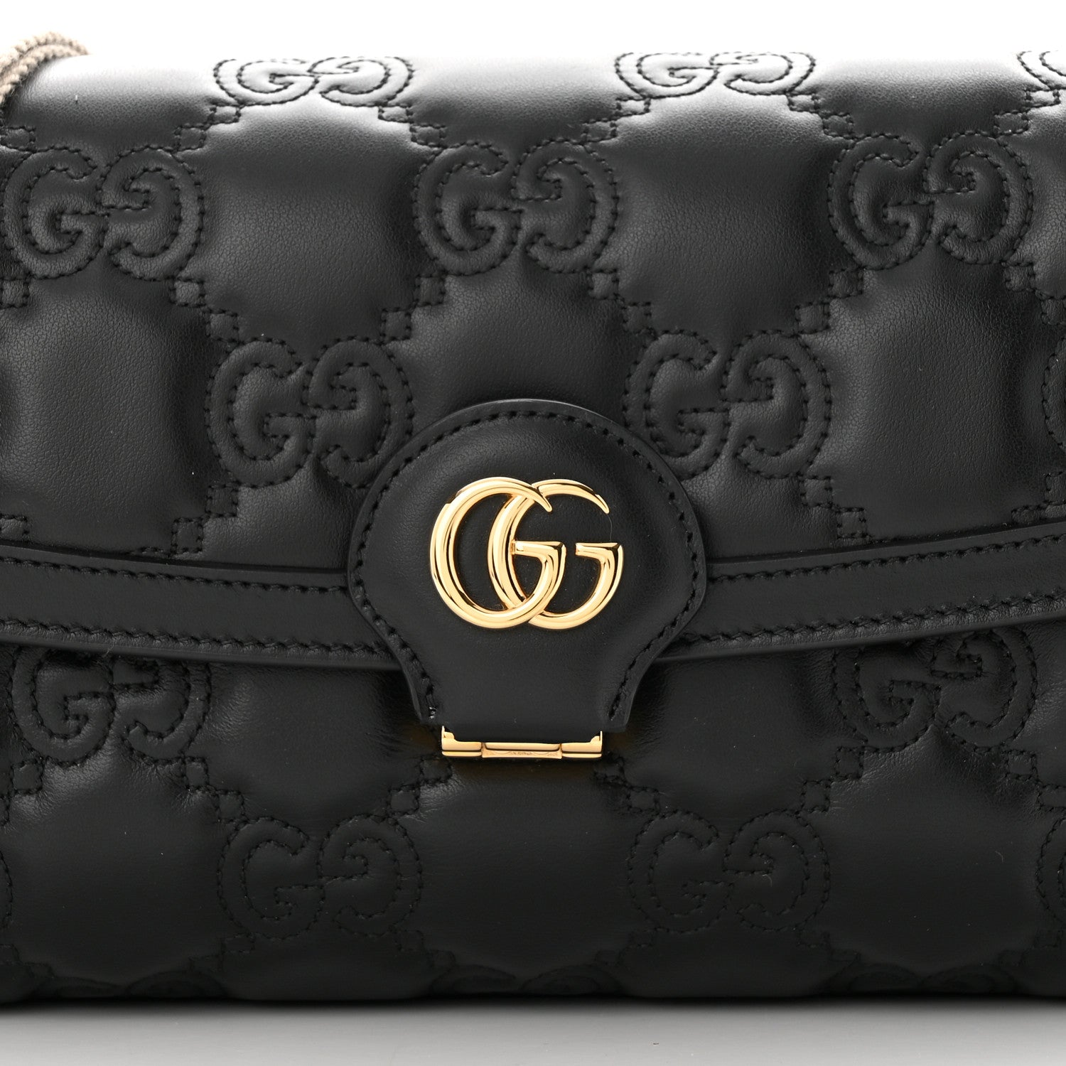 Gucci Calfskin GG Matelasse Small Flap Shoulder Bag Black Natural 7 of 9