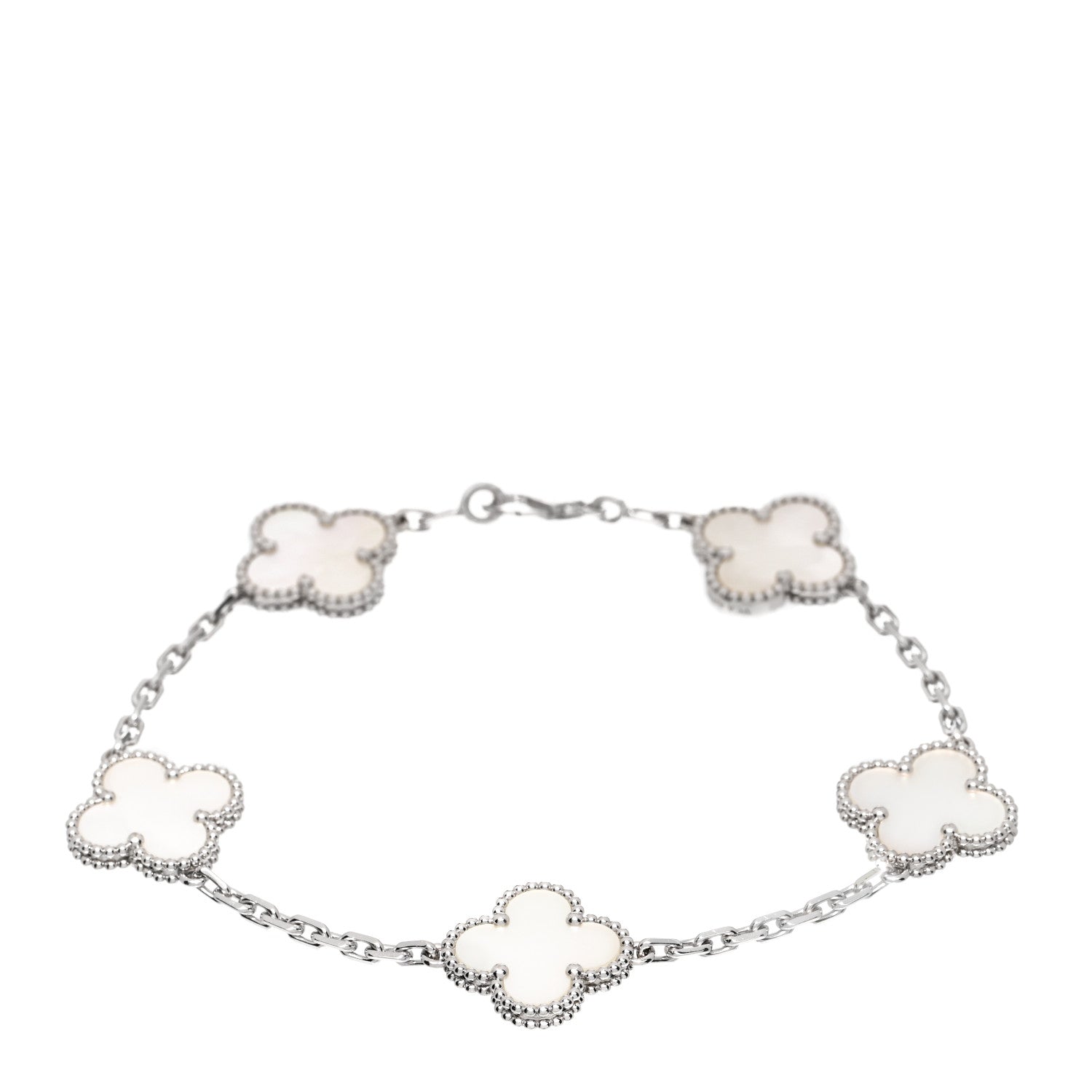 Van Cleef & Arpels 18K White Gold Mother of Pearl 5 Motifs Vintage Alhambra Bracelet 1 of 4