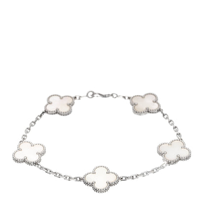 Van Cleef & Arpels 18K White Gold Mother of Pearl 5 Motifs Vintage Alhambra Bracelet 1 of 4