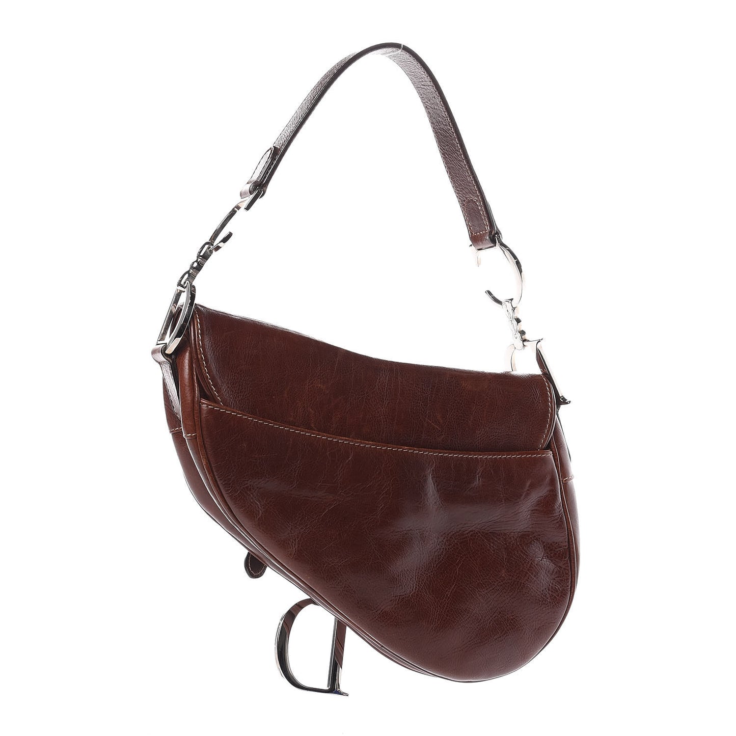 Calfskin Embroidered Romantic Flowers Saddle Bag Brown