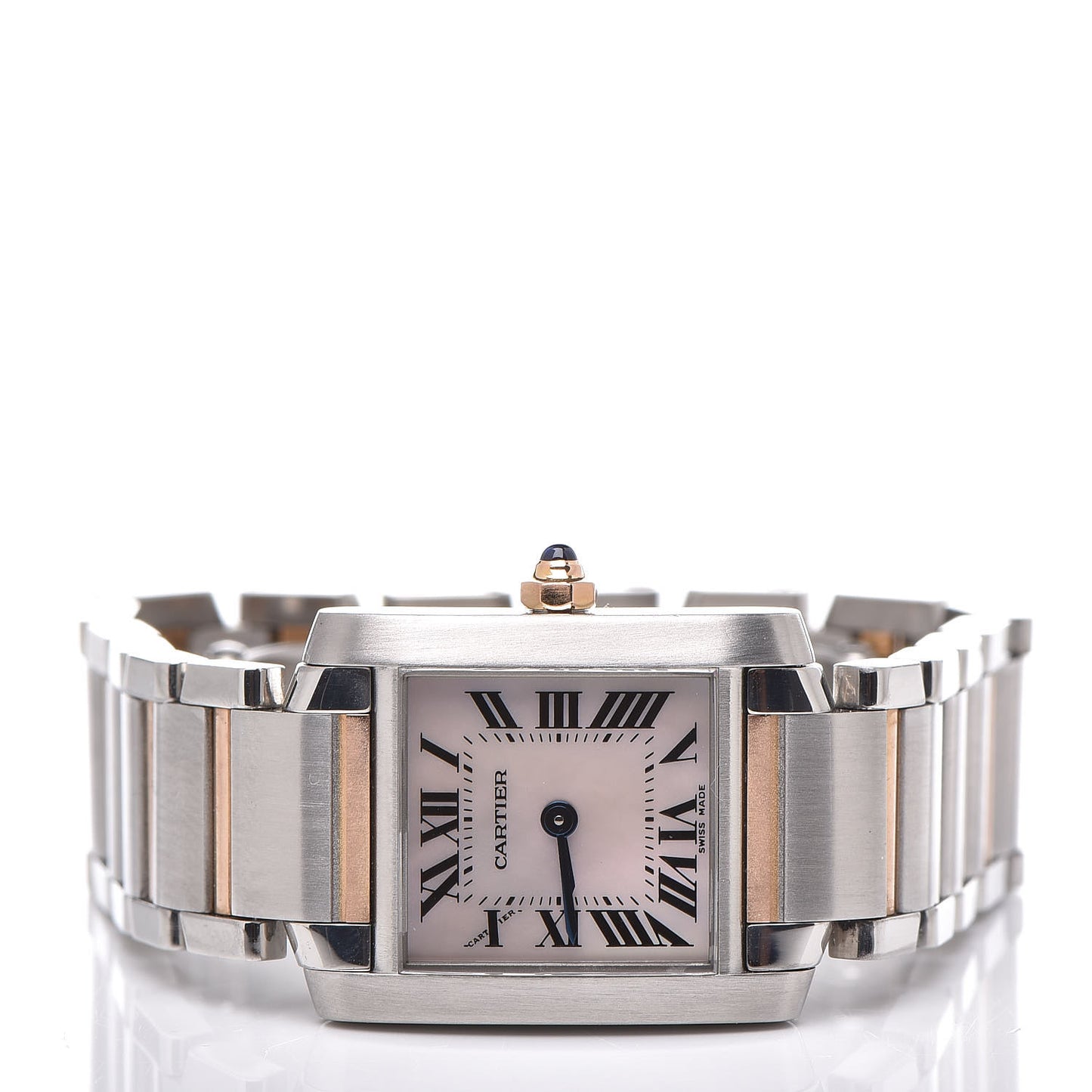 Stainless Steel 18K Pink Gold Mother of Pearl 20mm Tank Francaise Quartz Watch