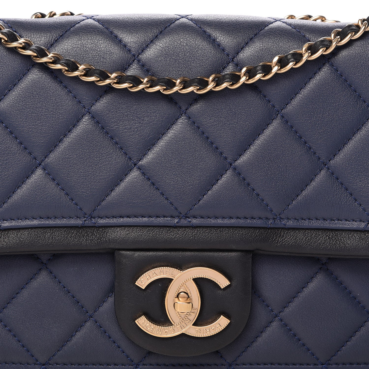 Chanel Lambskin Quilted Medium Graphic Flap Navy Black 8 of 12