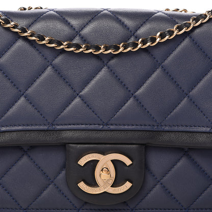Chanel Lambskin Quilted Medium Graphic Flap Navy Black 8 of 12
