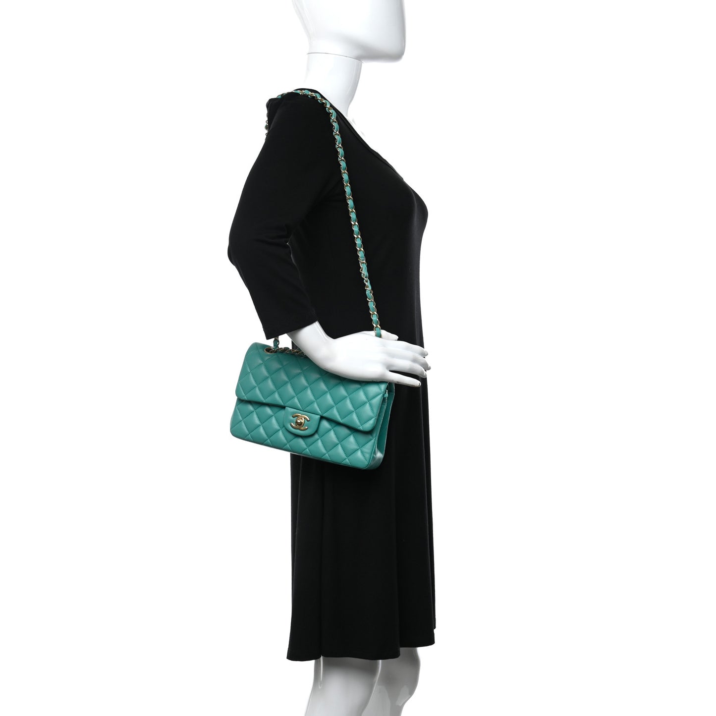 Lambskin Quilted Small Double Flap Green