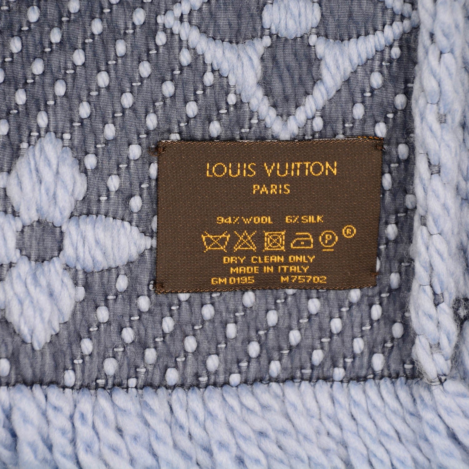 Louis Vuitton Wool Silk Logomania Scarf Blue 4 of 4