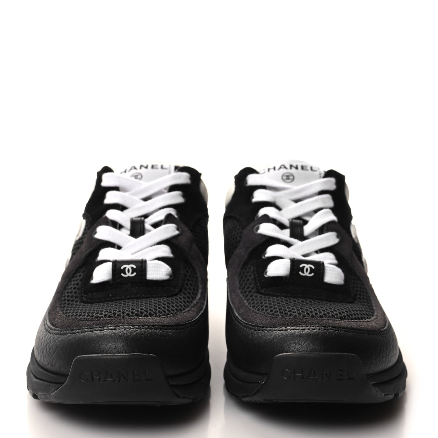Mesh Suede Grained Calfskin Womens CC Sneakers 36 Black White