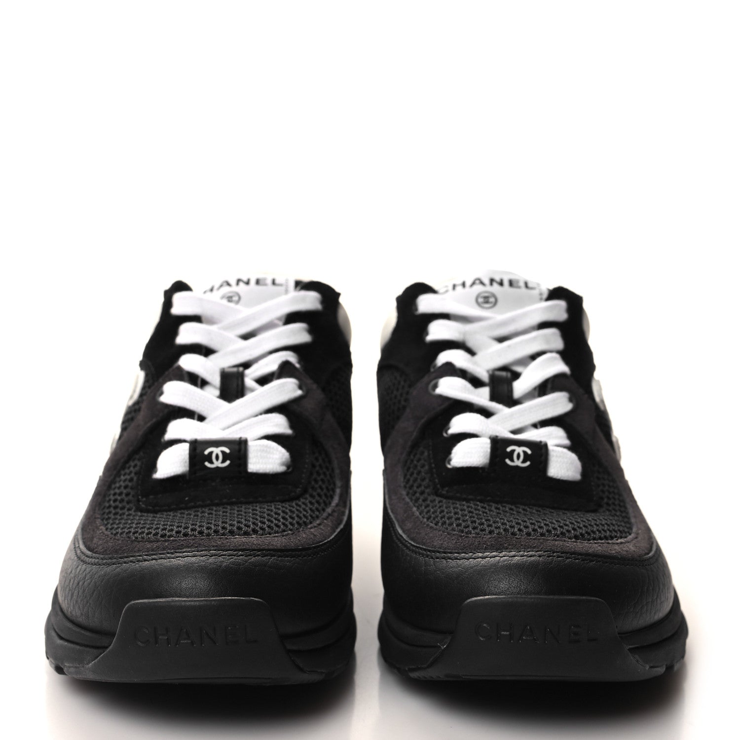 Chanel Mesh Suede Grained Calfskin Womens CC Sneakers 36 Black White 2 of 8
