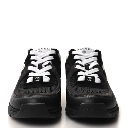 Chanel Mesh Suede Grained Calfskin Womens CC Sneakers 36 Black White 2 of 8