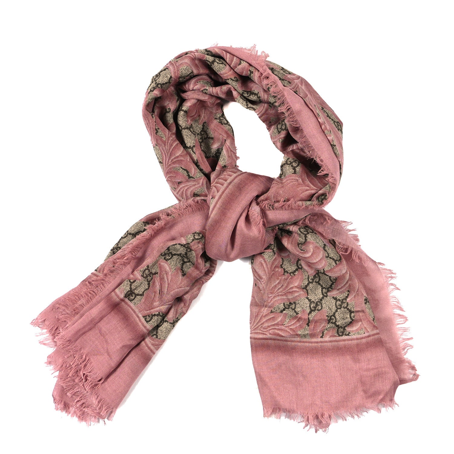 Gucci Modal Silk GG Monogram Big Arabesque Shawl Beige Pink 1 of 3