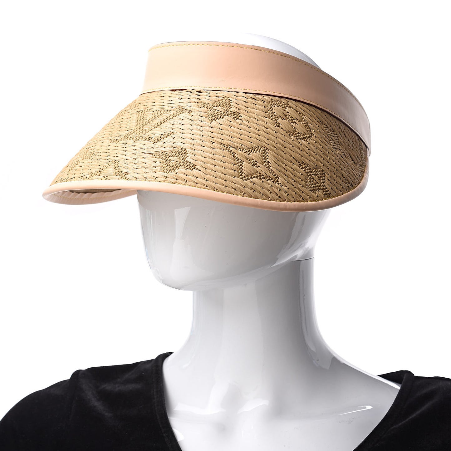 Calfskin Raffia Monogram Strawgram Visor Natural