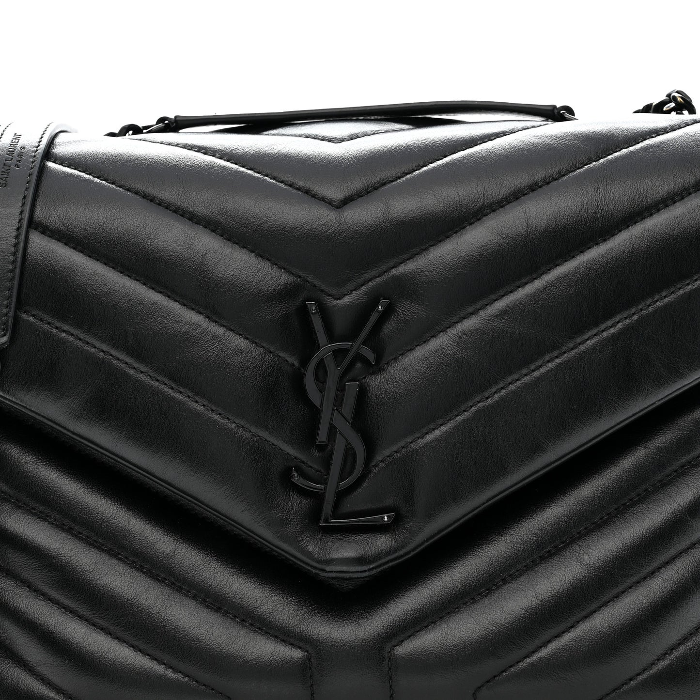 Calfskin Y Quilted Monogram Monochrome Medium Loulou Chain Satchel Black Black