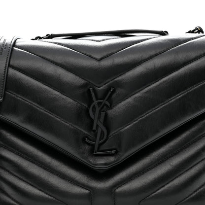Saint Laurent Calfskin Y Quilted Monogram Monochrome Medium Loulou Chain Satchel Black Black 9 of 13
