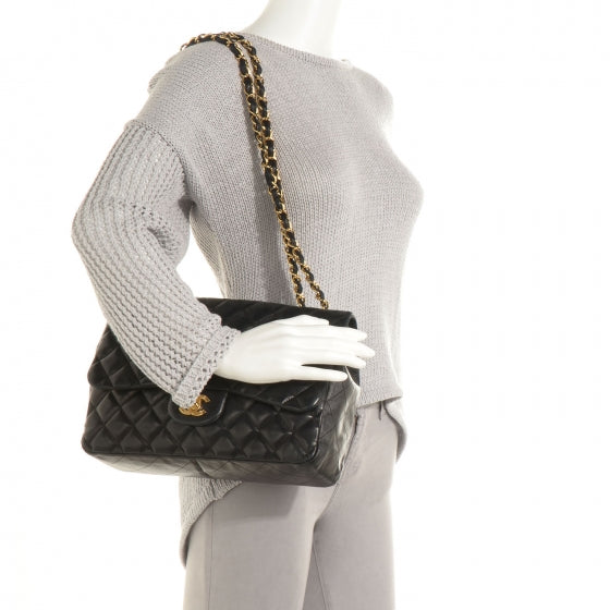 Lambskin Quilted Jumbo Single Flap Black