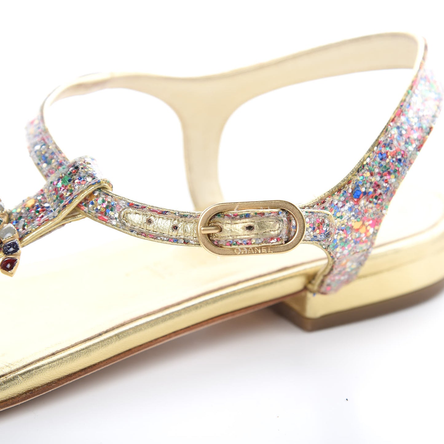 Metallic Lambskin Glitter Gripoix CC Sandals 38.5 Gold