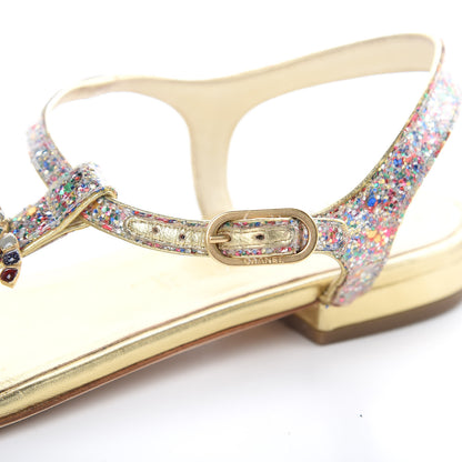 Chanel Metallic Lambskin Glitter Gripoix CC Sandals 38.5 Gold 10 of 13