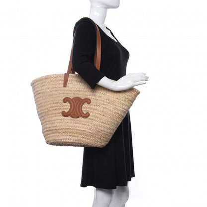 Celine Raffia Calfskin Triomphe Medium Panier Tan 2 of 11