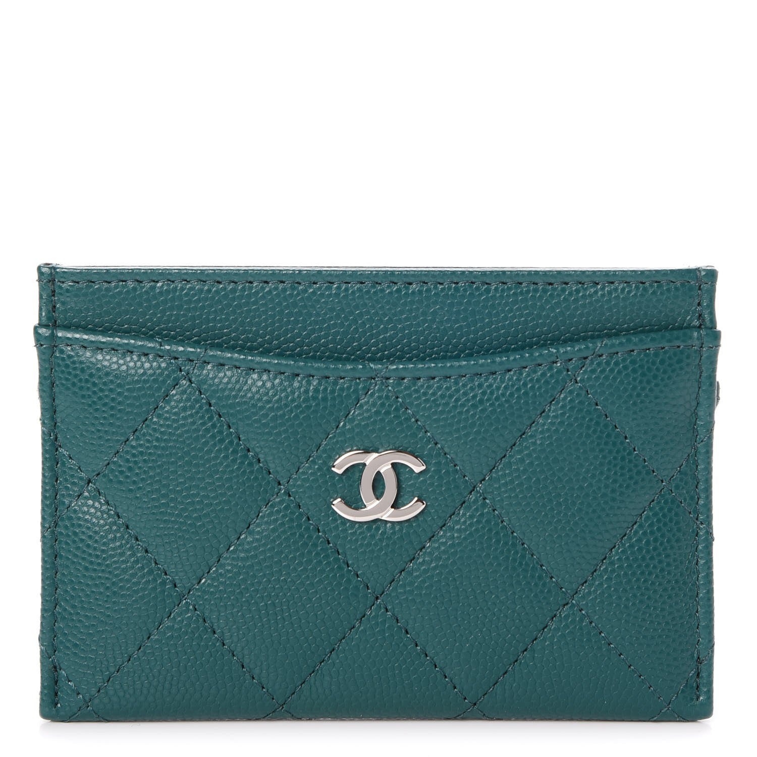 Chanel Caviar Quilted Card Holder Dark Turquoise 1 of 9