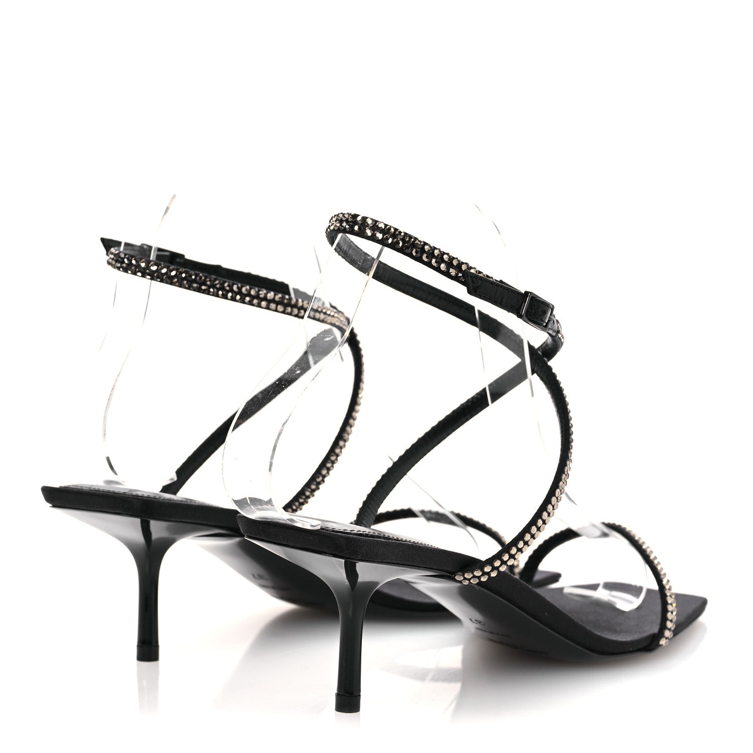 Saint Laurent Crepe Satin Strass Baliqua 55 Ankle Strap Sandals 37 Black Greige 5 of 11