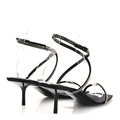 Saint Laurent Crepe Satin Strass Baliqua 55 Ankle Strap Sandals 37 Black Greige 5 of 11