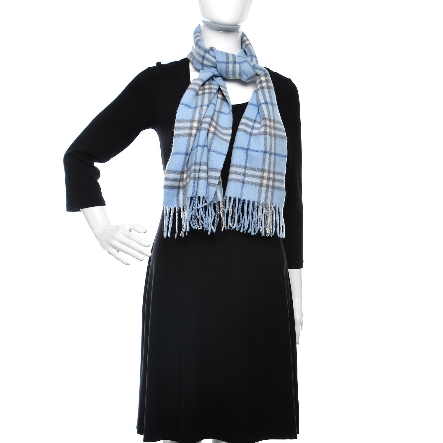 Burberry Cashmere House Check Fringe Scarf Light Blue 2 of 4