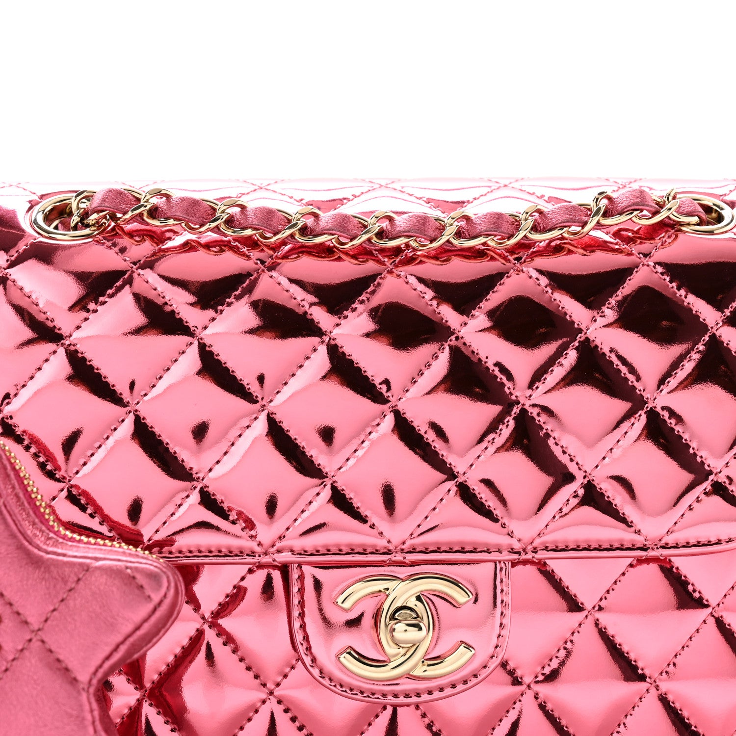 Chanel Mirror Calfskin Metallic Calfskin Medium Hollywood Boulevard Flap With Star Coin Purse Pink 8 of 11