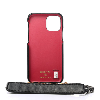 Chanel Shiny Goatskin Quilted 19 iPhone XI Pro Holder With Chain Black 4 of 4