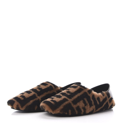 Fendi Shearling Nappa FF Slippers 39 Tobacco Black 2 of 7