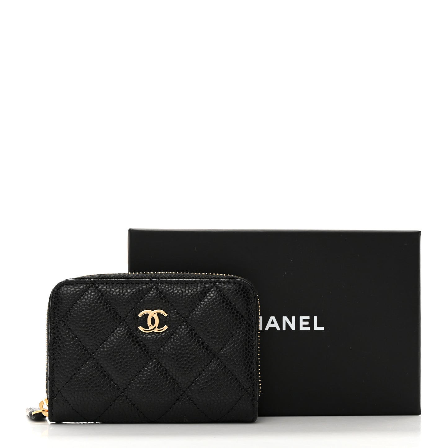 Caviar Quilted Zip Coin Purse Black