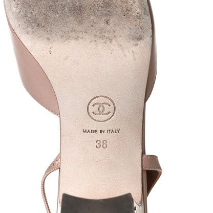 Chanel Glazed Calfskin Cap Toe CC Slingback Pumps 38 Beige Pink 9 of 14