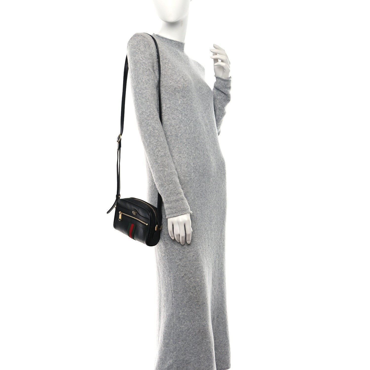 Gucci Calfskin Web Mini Ophidia Shoulder Bag Black 2 of 12