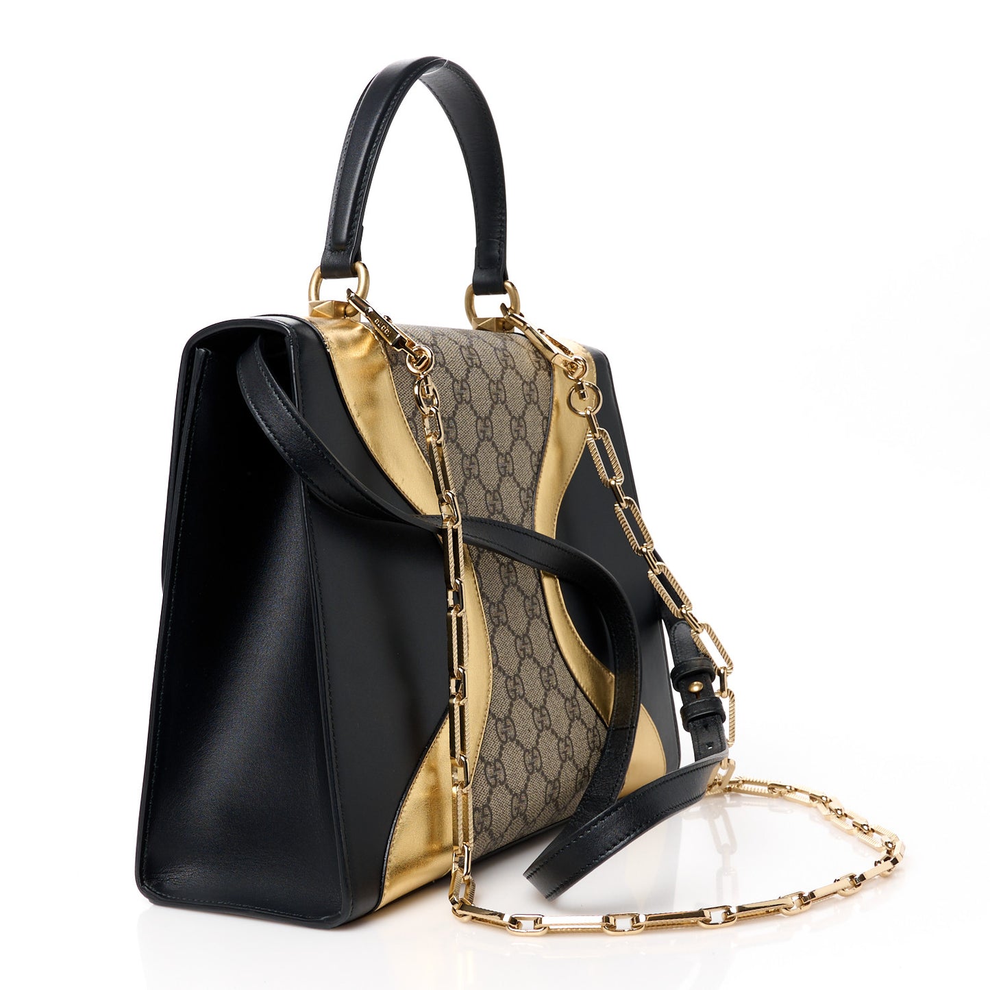 Nappa GG Supreme Monogram Medium Osiride Top Handle Bag Black Oro Vecchio Beige Ebony