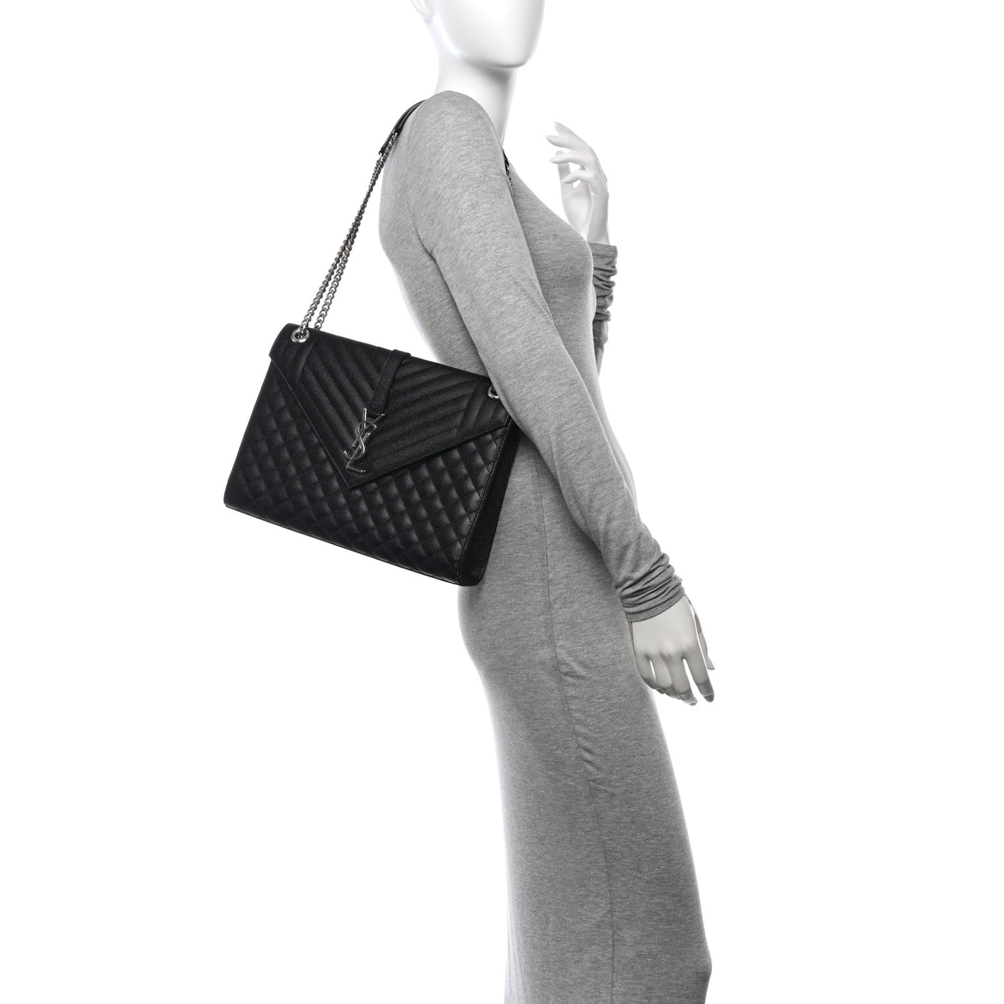 Grain De Poudre Textured Mixed Matelasse Large Triquilt Monogram Satchel Black