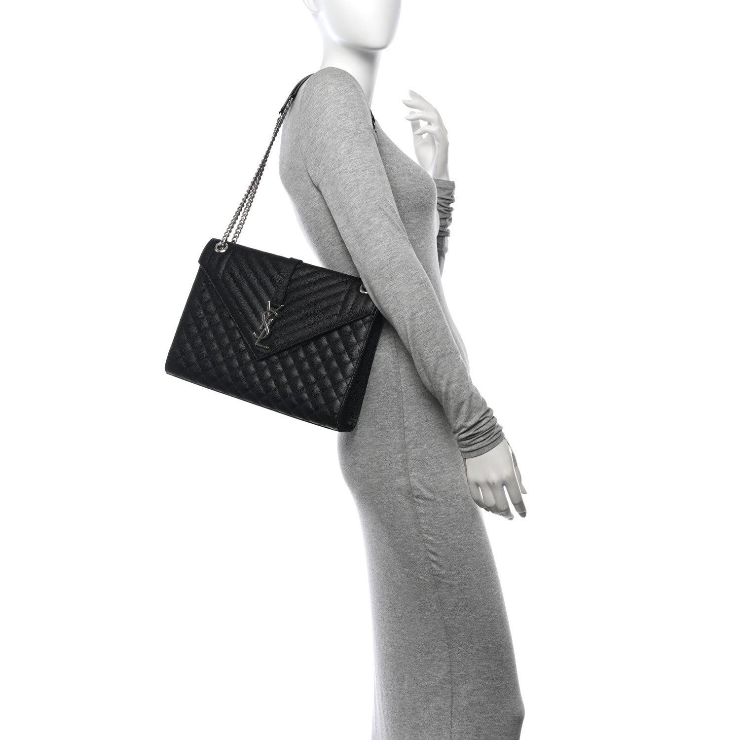 Saint Laurent Grain De Poudre Textured Mixed Matelasse Large Triquilt Monogram Satchel Black 2 of 13