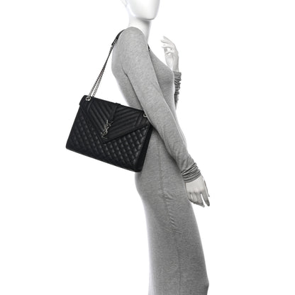 Saint Laurent Grain De Poudre Textured Mixed Matelasse Large Triquilt Monogram Satchel Black 2 of 13