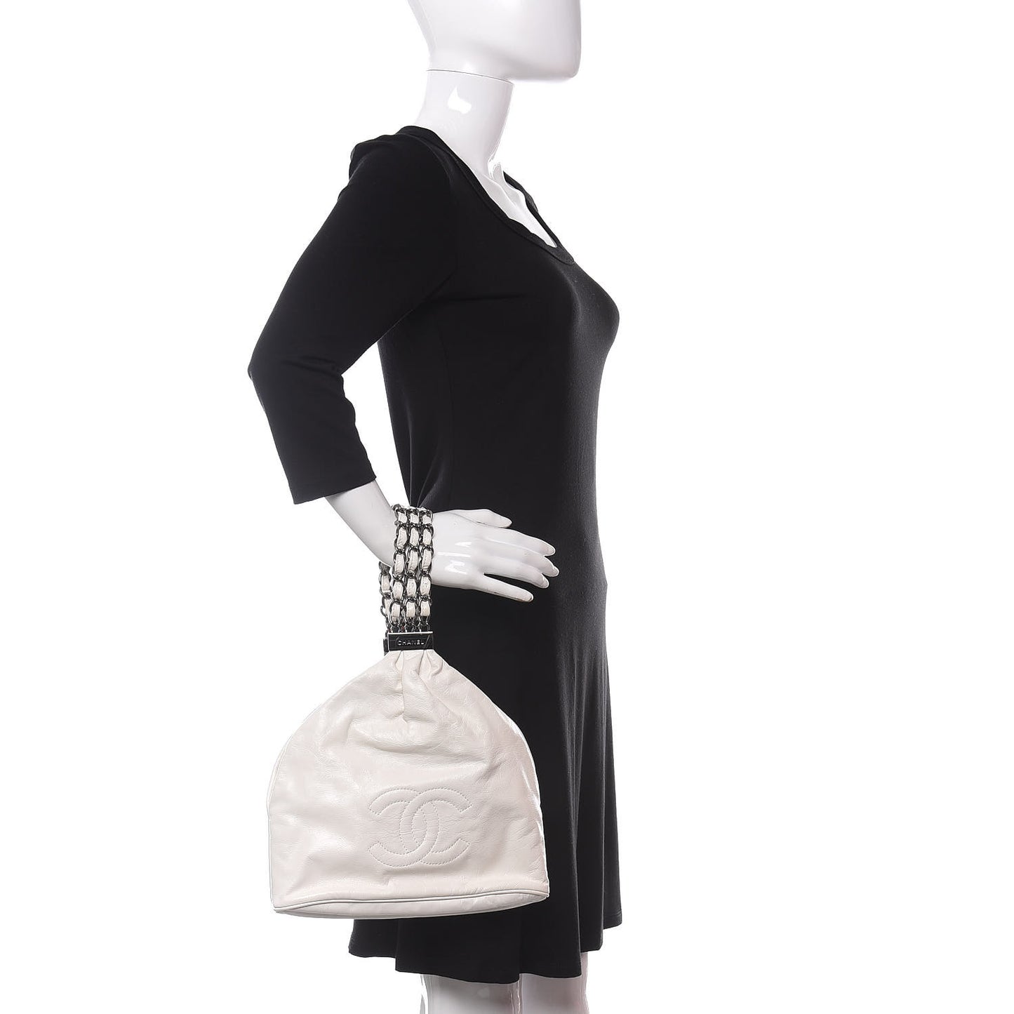 Lambskin Mini Rock and Chain Hobo White