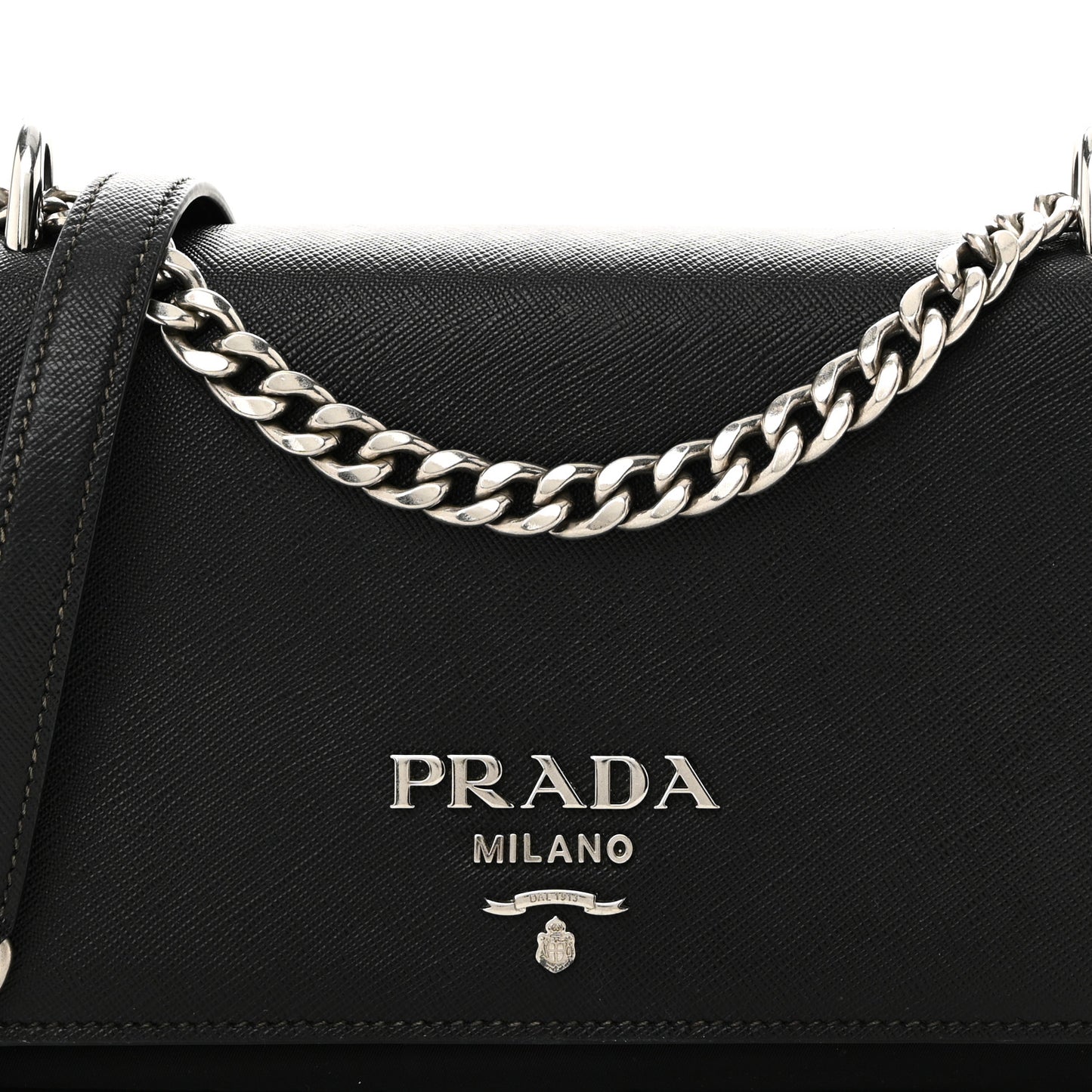 Saffiano Tessuto Nylon Chain Shoulder Bag Black