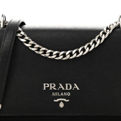 Prada Saffiano Tessuto Nylon Chain Shoulder Bag Black 7 of 9