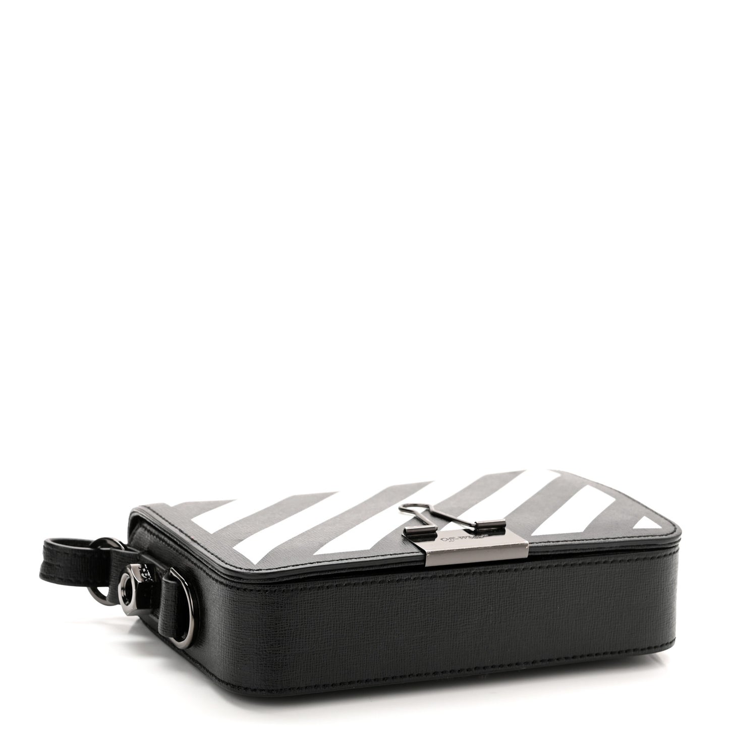 Saffiano Striped Mini Diag Binder Clip Bag Black White Yellow