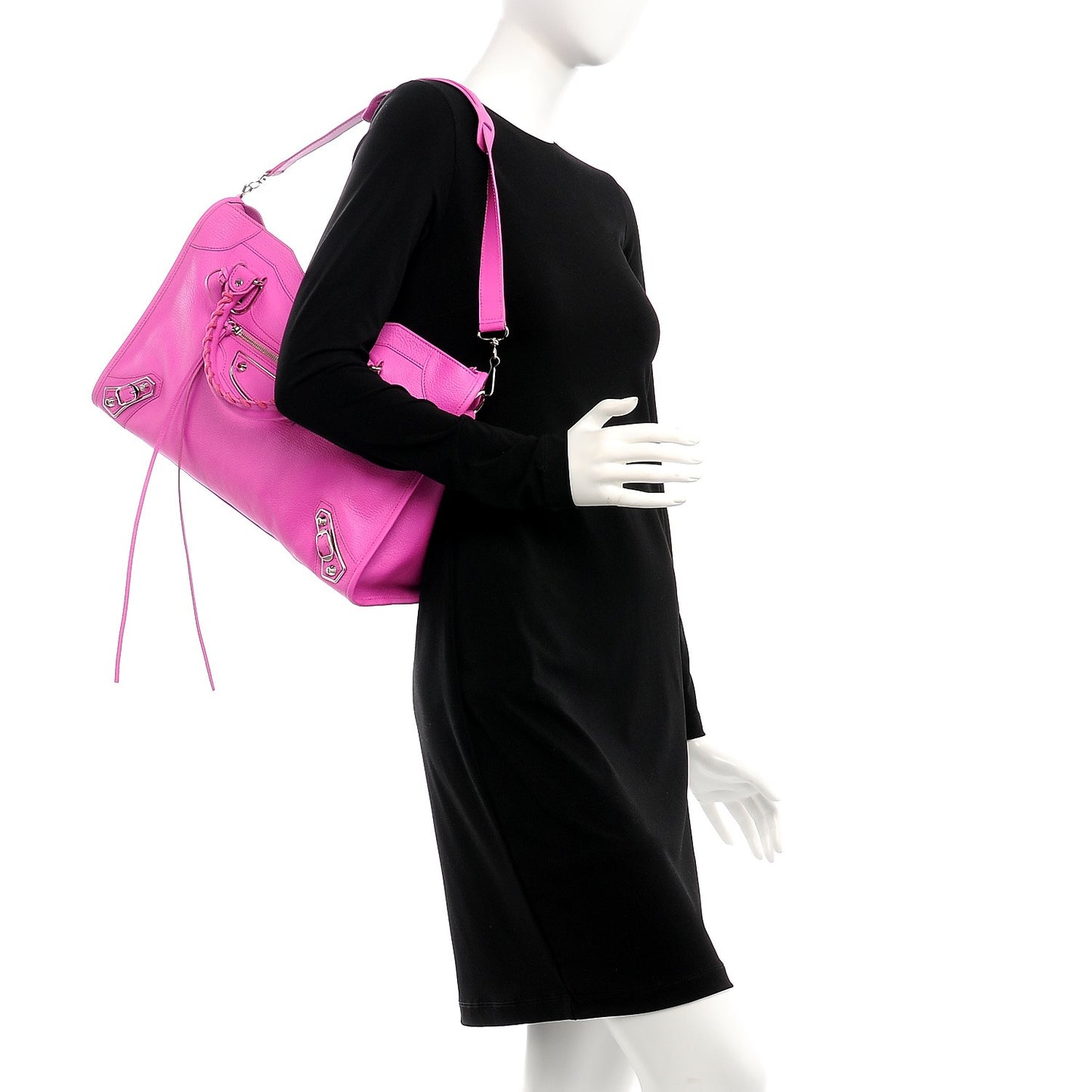 Chevre Silver Metallic Edge Hardware City Rose Fluo