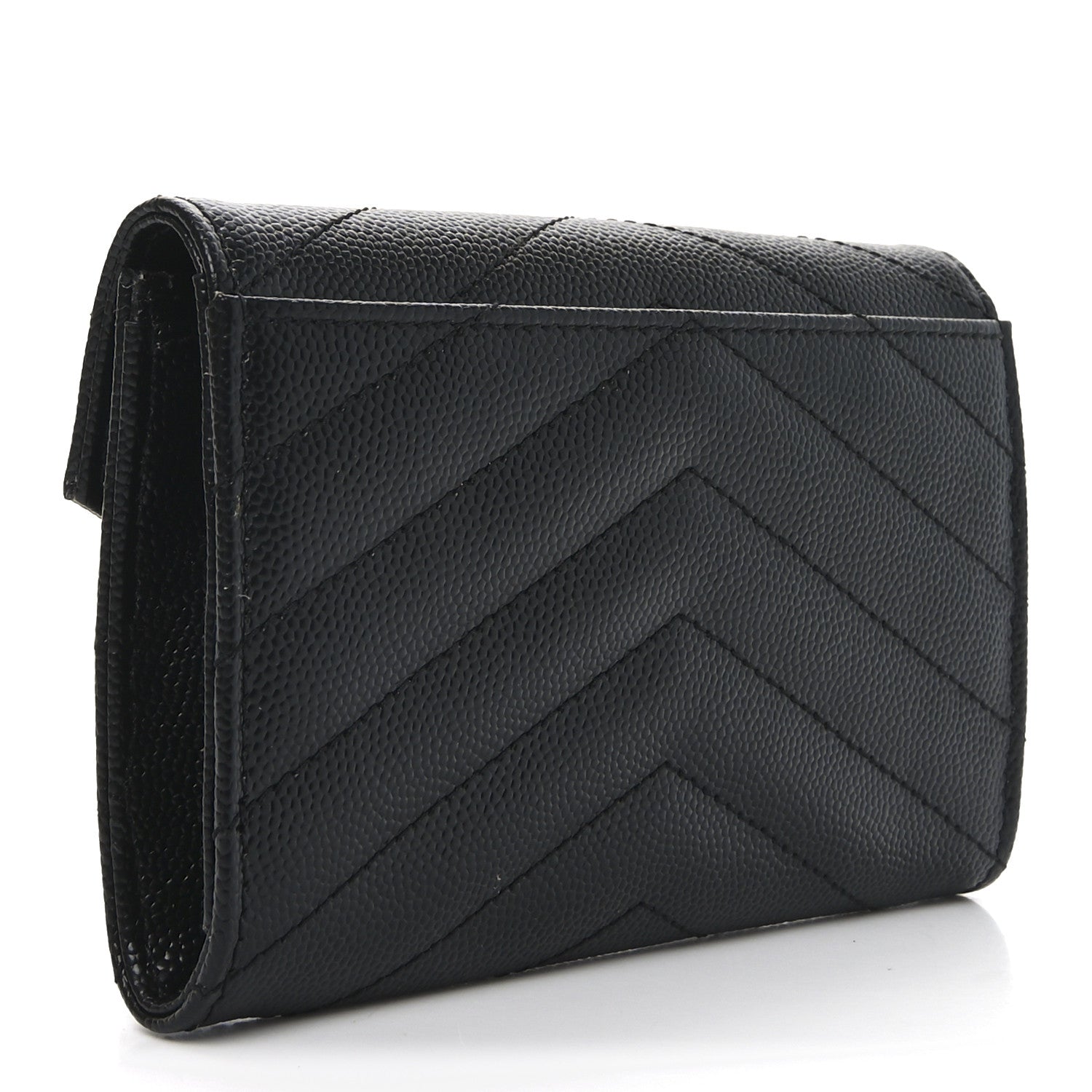 Saint Laurent Grain De Poudre Matelasse Chevron Small Monogram Envelope Wallet Black 3 of 8