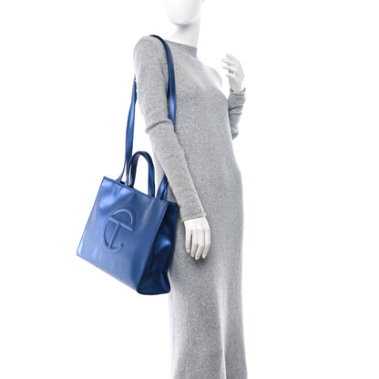 Telfar Metallic Vegan Leather Medium Shopping Bag Cobalt 2 of 12