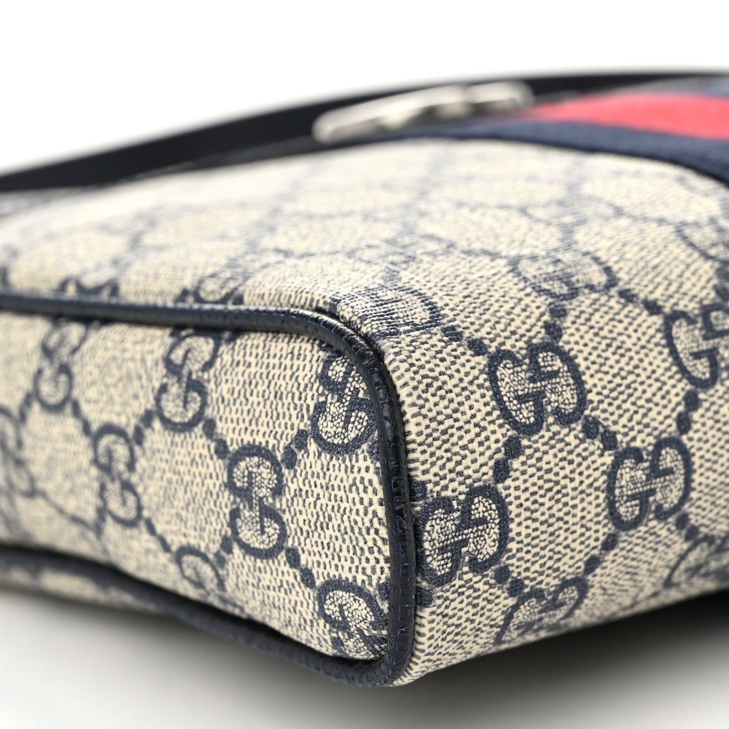 GG Supreme Monogram Textured Dollar Calfskin Web Small Ophidia Messenger Bag Beige Blue