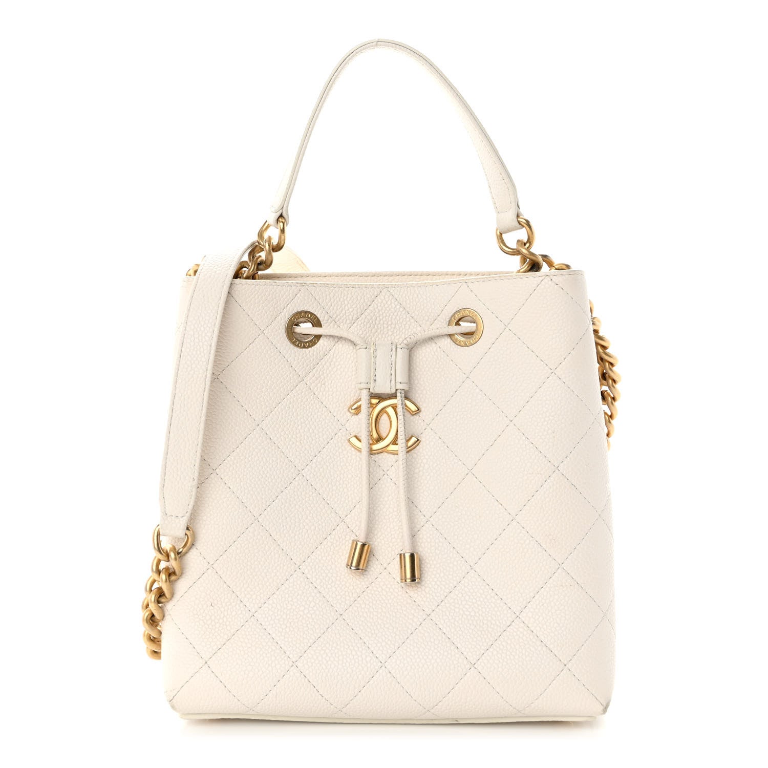 Chanel Grained Calfskin Stitched Small Drawstring Bag White 1 of 13