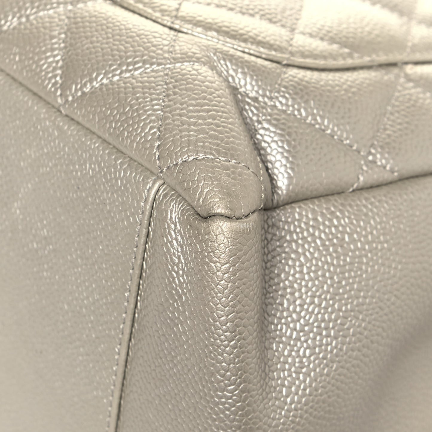 Metallic Caviar Quilted Grand Shopping Tote GST Pearl